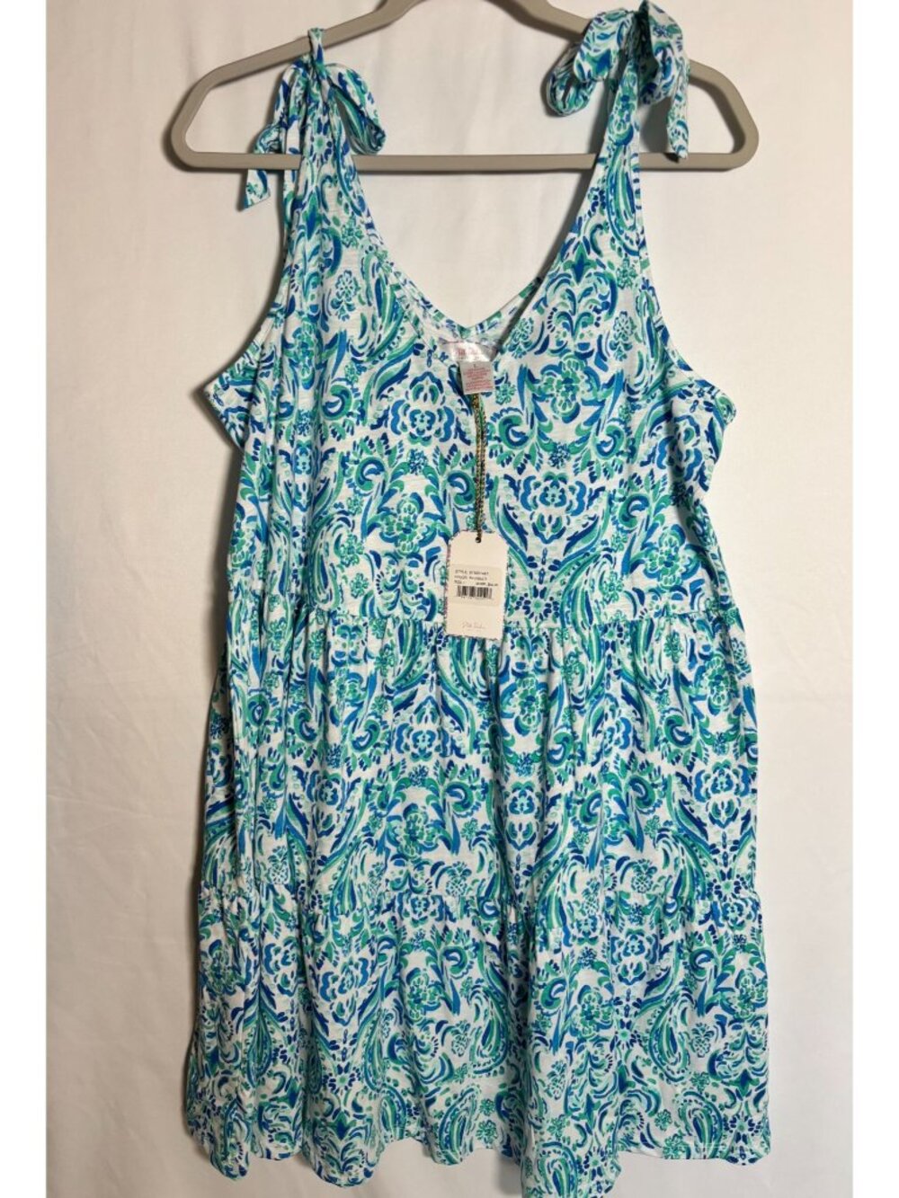 Stillwater Collection blue/green floral tie-strap mini dress (size L)